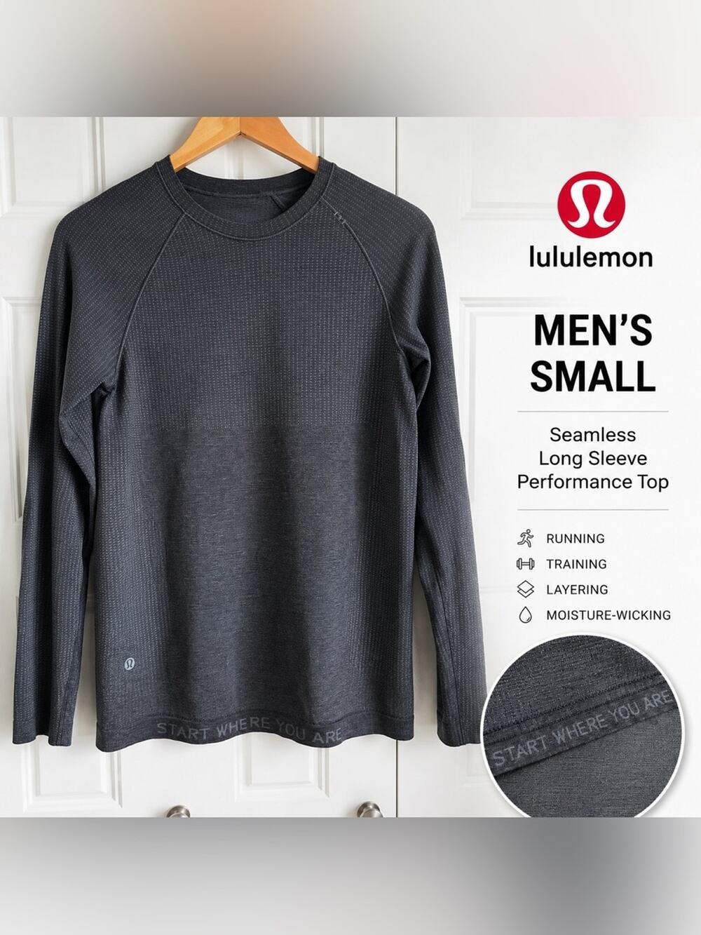 Lululemon Men’s S Seamless Long Sleeve Running Shirt Gray Athletic Base Layer